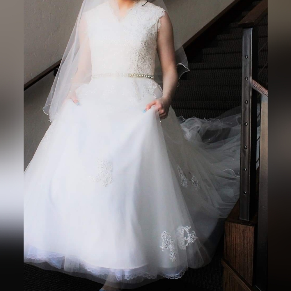 Ivory Vneck Wedding dress with Sequin Application with hoop skirt for fullness